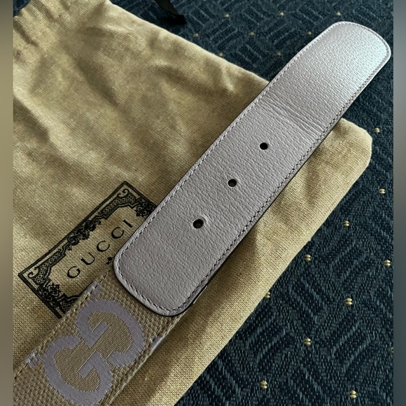 GUCCI GG PURPLE+BEIGE JUMBO CANVAS & LEATHER BELT Plus Size 105 + dust bag. - Picture 4 of 12